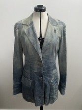 Rare Vintage Roberto Cavalli Leather Jacket In A Denim Print Size S