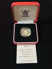 1998 Royal Mint Piedfort £1 One Pound .925 Silver Proof Coin Boxed & COA UK
