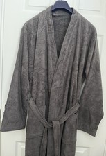 Branded Men's Bathrobe, 100% Cotton Towelling Dressing Gown, Charcoal, Size: M