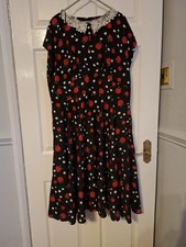 Hell Bunny Vixen 3xl Plus Size Black With Cherries Design And Lace Collar Dress