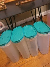 4 x Tupperware Vintage Storage Tub Green Lid - 2.3L Size 4 Pourer Cereal Pasta