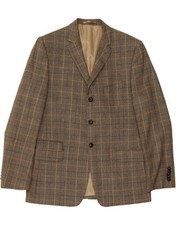 WILLIAM HUNT Mens 3 Button Blazer Jacket UK 38 Medium Brown Check Wool CO05
