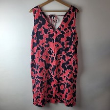 NEXT Women Size 12 Pink Navy Blue Print Linen Blend Strap Dress Summer Holiday