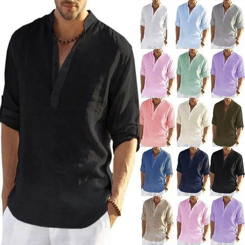 Mens solid beach - beach, henley