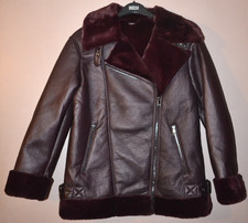WOMENS M&S FAUX SUEDE AVIATOR BIKER STYLE JACKET BERRY SIZE 12 - NEW