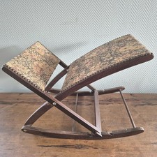 Vintage Rocking Wooden Foot Stool Foot Rest Foldable Upholstered Padded FLORAL