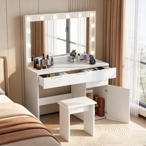 White dressing table with bulb - white,