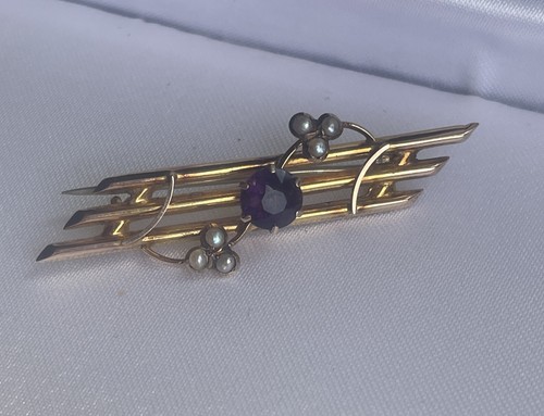 9ct gold brooch amethyst - 9ct,
