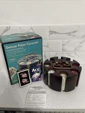 Vintage Spinning Wood Carousel Poker Chip and Card 160 + Chips Read Description