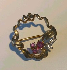 9ct Gold Brooch With Rubies And Diamonds