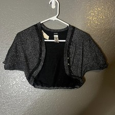 Girls Sparkle Shrug Cardigan Black Silver Open Front Holiday Editions L 14/16