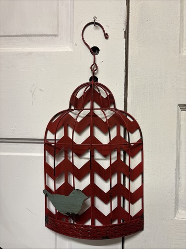 Red metal birdcage - red, with