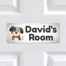 Personalised Any Text Cute Dog METAL Door Sign. Kids Bedroom Nursery Boys Girls