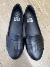 FitFlop UK 5 Fringey Sneakerloafer Loafers Shoes Ballet All Black Leather