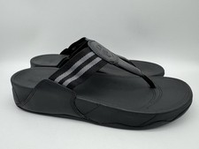 FitFlop Walkstar Toe-Post Leather/Poly Sandals Black Women’s Size 9 US