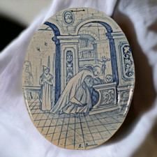 Mid 18thC Italian Antique Blue & White Tin-Glazed Faience Tile of Saint Bruno