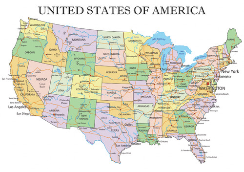 Map usa united - of,