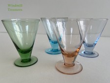 4 MULTI COLOURED APERITIF COCKTAIL GLASSES - FAB CONDITION