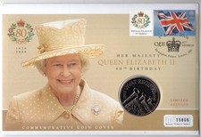 COIN COVER 2006 QUEENS 80TH BIRTHDAY £5 COIN ON MERCURY BUCKINGHAM PALACE FDC