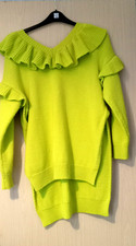 Zara Oversize Long Frilled Jumper Florescent Lime Size 14 Ladies Womens