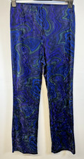Vintage Velour Trousers Purple Green Swirl Hippy Pants Wide Leg Flare UK 10/12