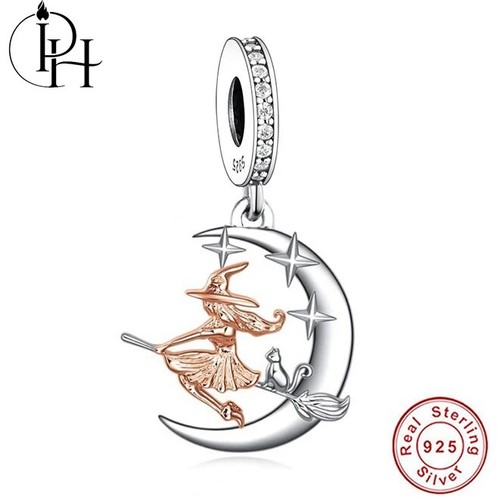 Witch moon cat charm - witch,