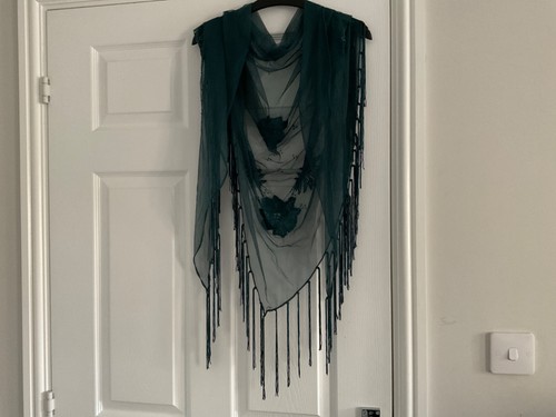 Ladies teal embroidered shawl
