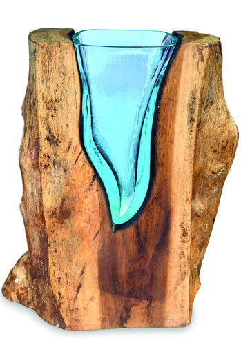 Rectangle molten glass vase - glass,
