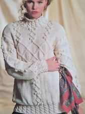 Cotton/ pure  Aran Knitting Pattern Womens High Neck Sweater 32-42"  (862a)