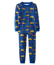 Hanna Andersson Printed Holiday Long John Pyjama Set - Blue/Christmas Digger