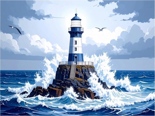 Tile mural lighthouse - tile, ocean