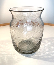 1960s Smoky Crackle Glass Vase Mid Century Modern Grey Crackle Finish