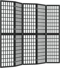 5 Panel Black Shoji Room Divider 200x170cm Folding Wooden Privacy Screen Japanes