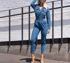 Mebon By Machine Jeans Denim Jumpsuit Womens Blue One Piece Catsuit Sz Small