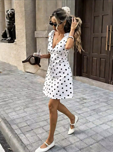 White black polka - black, mini