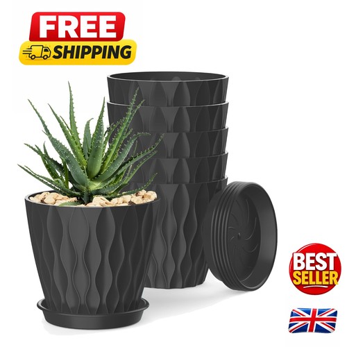 Black round plant pots - 5, with
