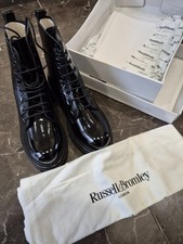 Russell&Bromley Women's Combat Soft Patent Black Lace-up Boots Size 37
