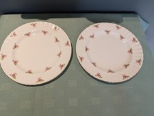 2 X Vintage Ditsy Pink Rose Bud Salad dessert Plates  Round 8" Bone China
