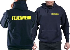 Hoodie navy, FIRE BRIGADE in neon yellow