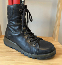 FLY London Black Leather Wedge Detailed Ankle Boots Size 5 / 38