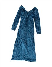 VINTAGE Womens Long Sleeve Maxi Dress UK 12 Medium Blue AI08