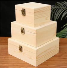 S/M/L Solid Wooden Treasure Chest With Hinged Lid & Locking Clasp Gift Boxes