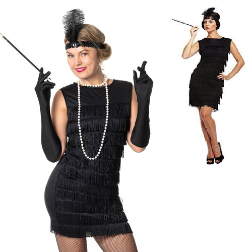 Black tassles flapper dress - flapper,