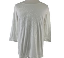 Blair Floral Embroidered Front 3/4 Sleeve Top White Size Large New 9515