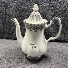 Royal Albert 25cm Coffee Pot in White W/ Silver Trim + 25th Anniversary sign