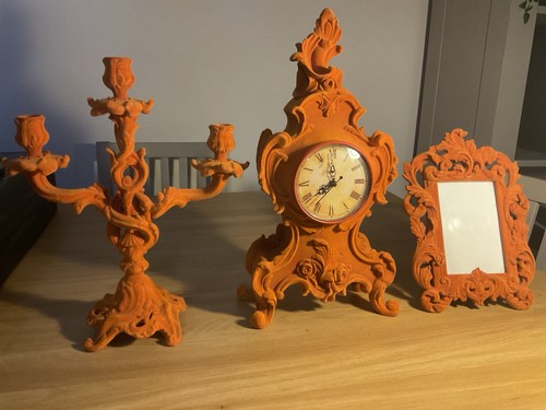 Orange flocked mantel clock - flocked,