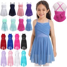 UK Girls Glittery Contemporary Leotards Lyrical Dance Dress Skating Costumes