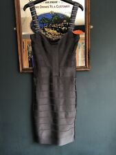 French connection bodycon bandage grey party mini dress beaded straps size 8