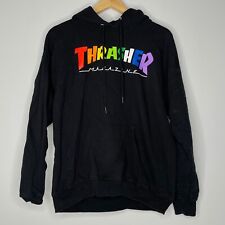 Thrasher Magazine Rainbow Logo Hoodie Men’s Black Pullover Cotton Size M