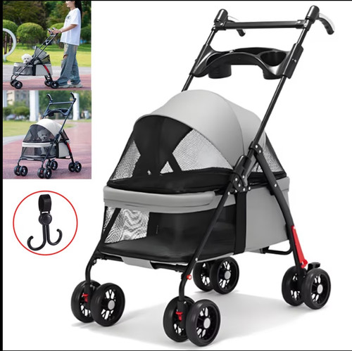 Black pet stroller for medium - black,